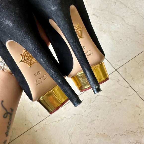Charlotte Olympia Black Suede Gold Platform Pumps Heels 37.5 - Picture 7 of 7